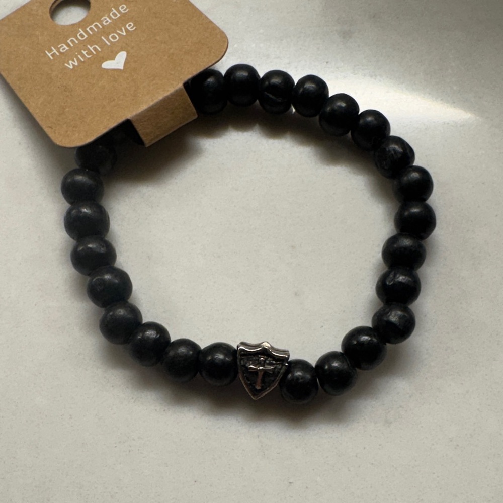 Black Beaded Bracelet with Silver Accent